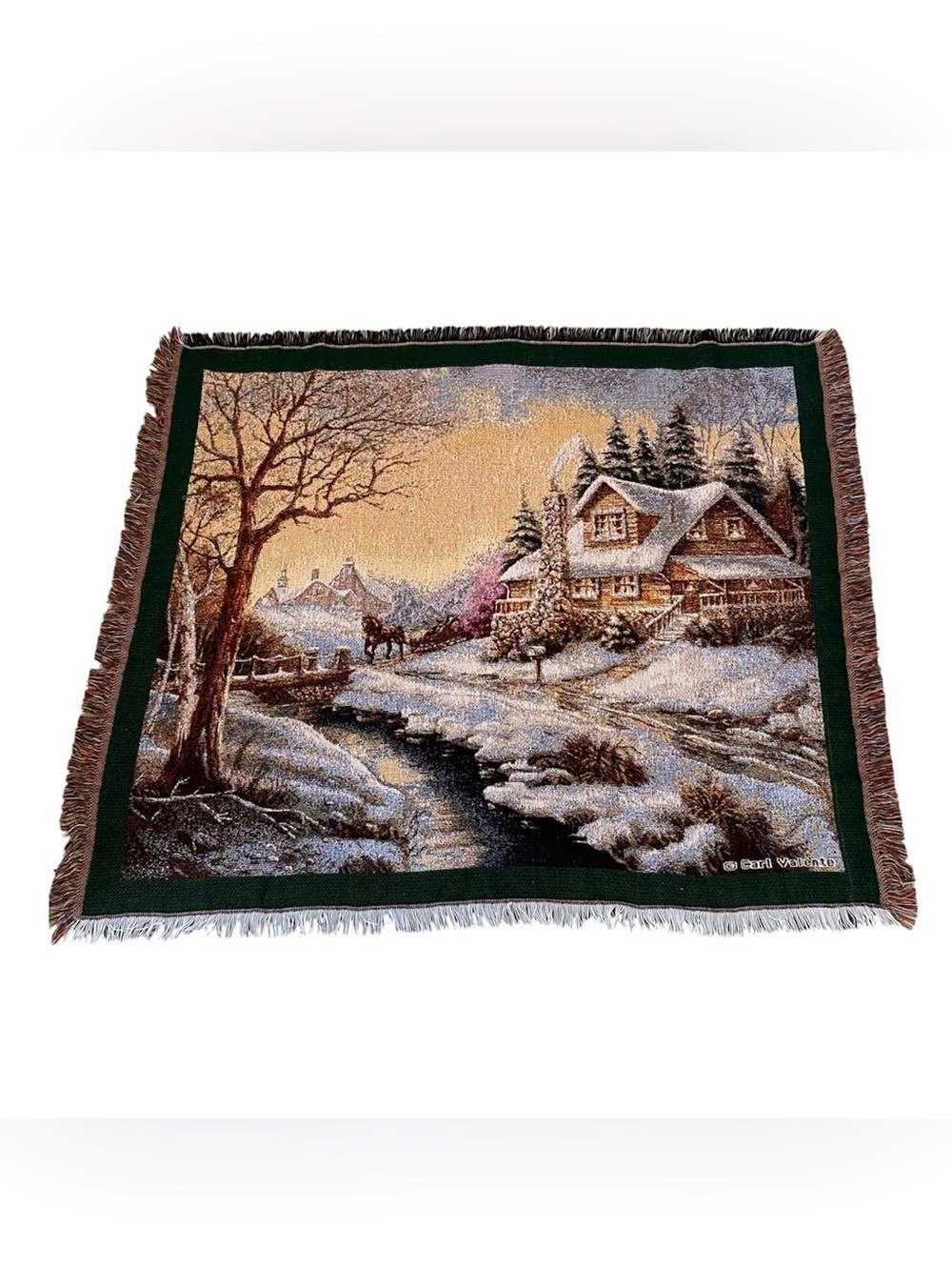Vintage Winter Scene Tapestry Blanket Throw